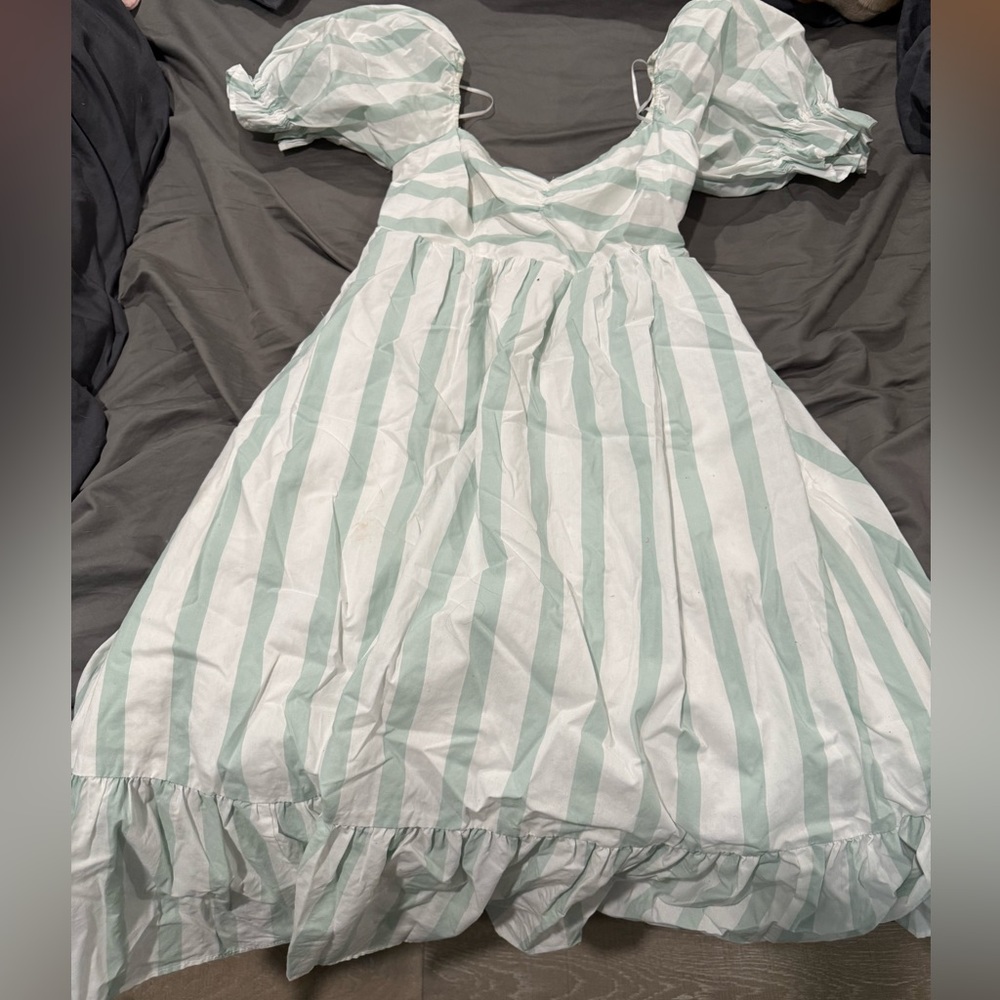 Abercrombie & Fitch Green and White Striped Midi Dress